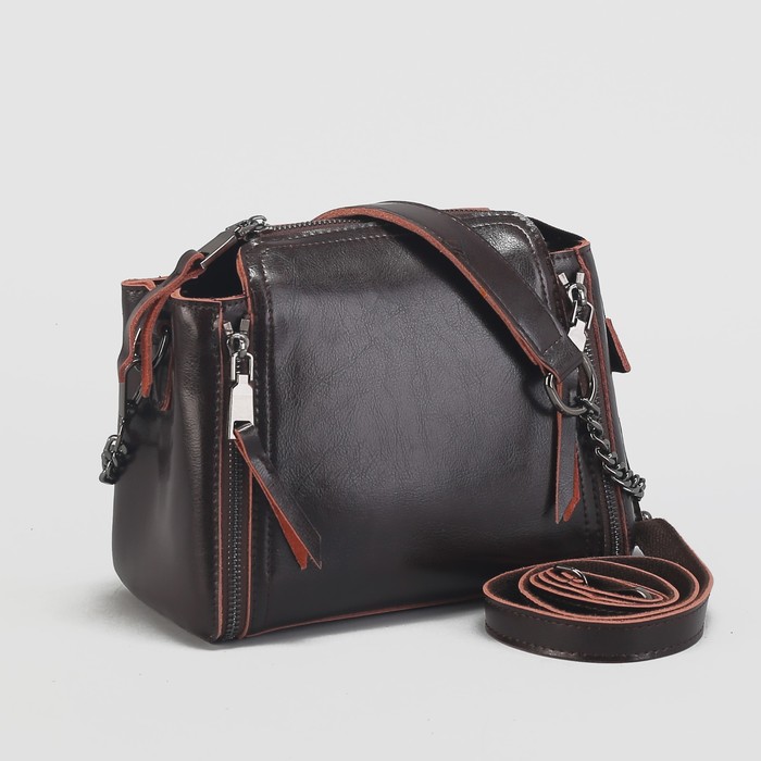 Сумка женская на молнии, 1 отдел с перегородкой, длинный ремень, цвет коричневый