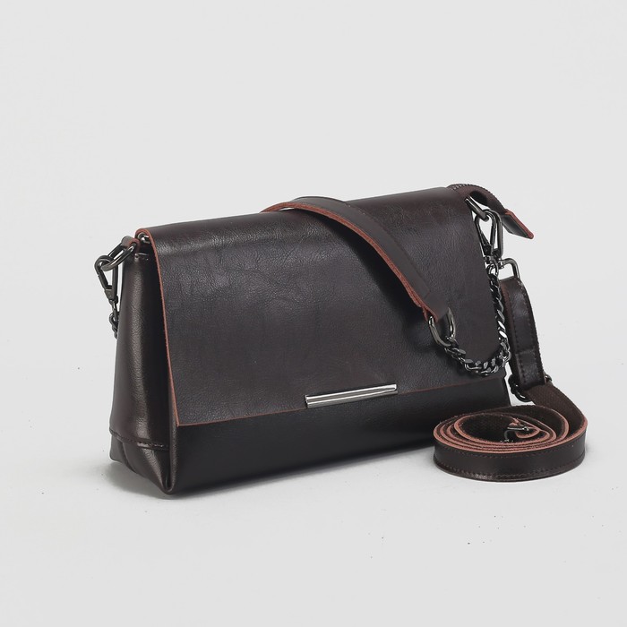 Сумка женская на молнии, 3 отдела, наружный карман, длинный ремень, цвет коричневый