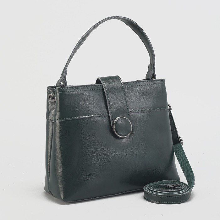 Сумка женская на молнии, 1 отдел с перегородкой, наружный карман, длинный ремень, цвет зелёный