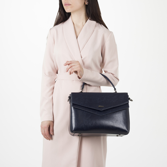 Сумка женская на молнии, 1 отдел с перегородкой, наружный карман, длинный ремень, цвет синий