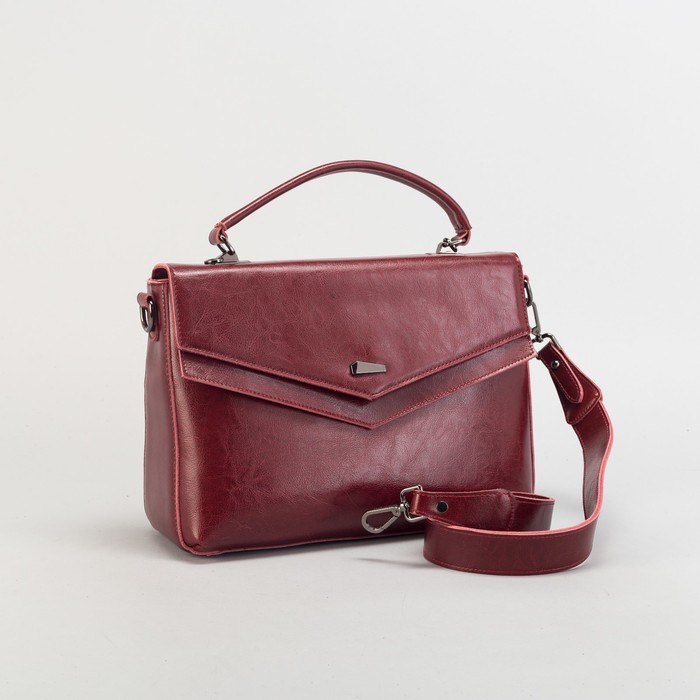 Сумка женская на молнии, 1 отдел с перегородкой, наружный карман, длинный ремень, цвет красный