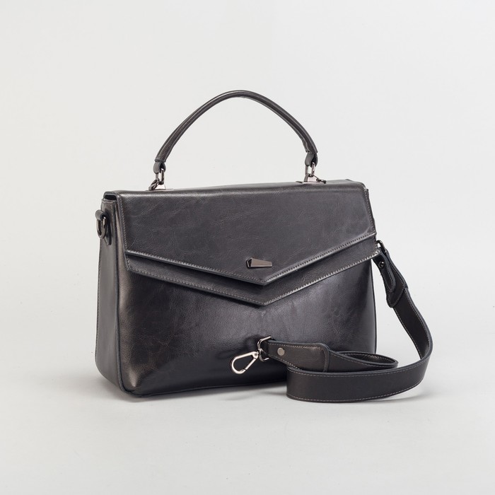 Сумка женская на молнии, 1 отдел с перегородкой, наружный карман, длинный ремень, цвет серый