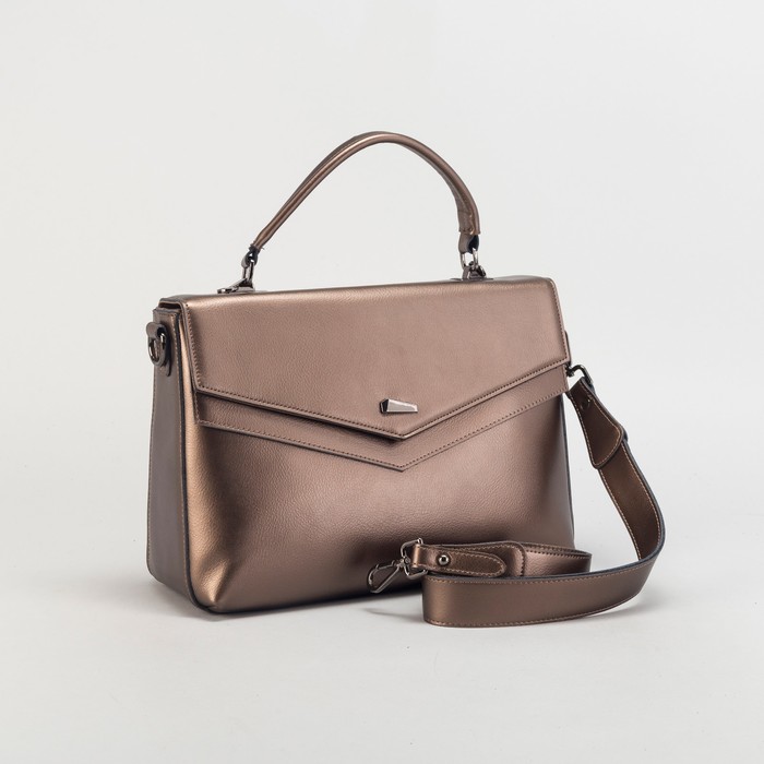 Сумка женская на молнии, 1 отдел с перегородкой, наружный карман, длинный ремень, цвет бронзовый