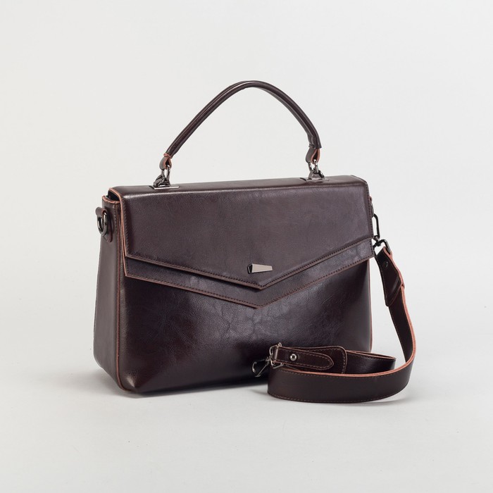 Сумка женская на молнии, 1 отдел с перегородкой, наружный карман, длинный ремень, цвет коричневый