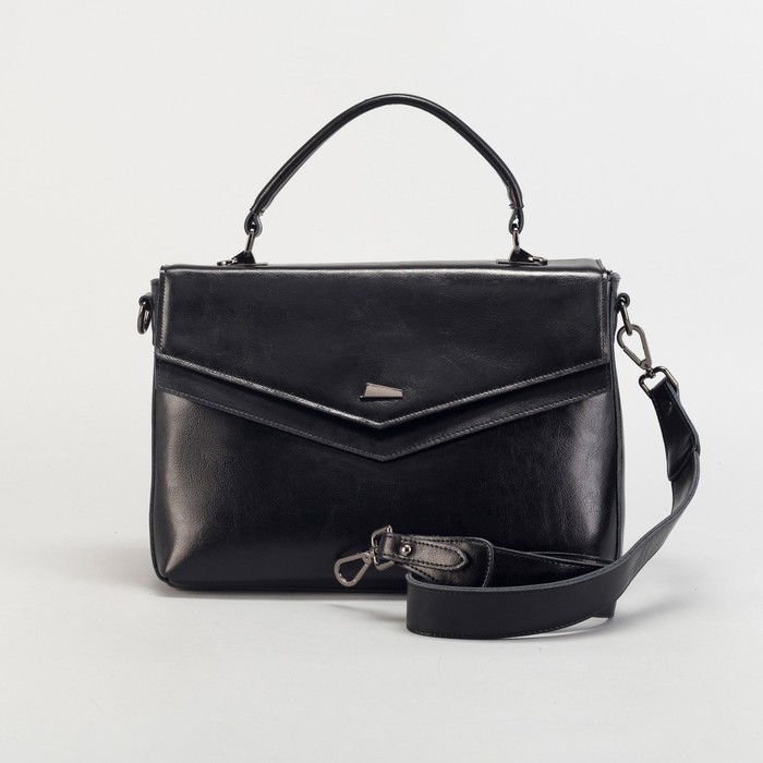 Сумка женская на молнии, 1 отдел с перегородкой, наружный карман, длинный ремень, цвет чёрный