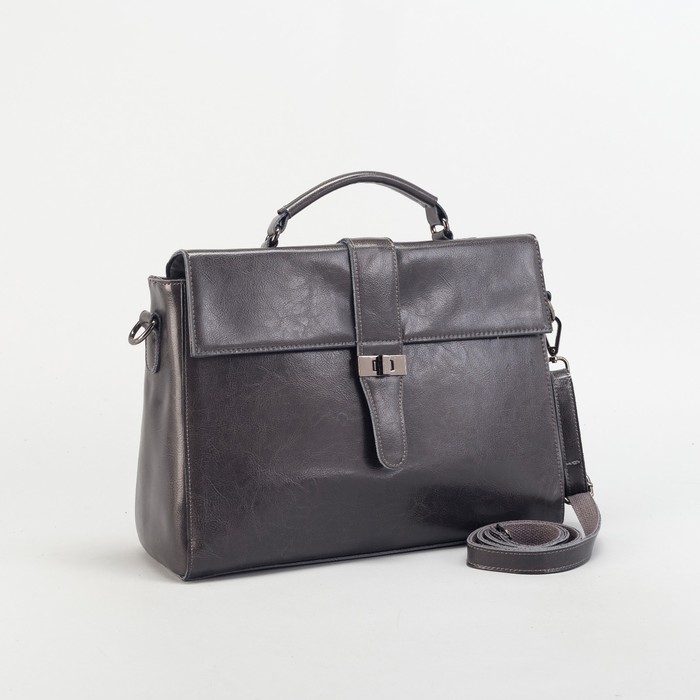 Сумка женская на молнии, 1 отдел с перегородкой, наружный карман, длинный ремень, цвет серый