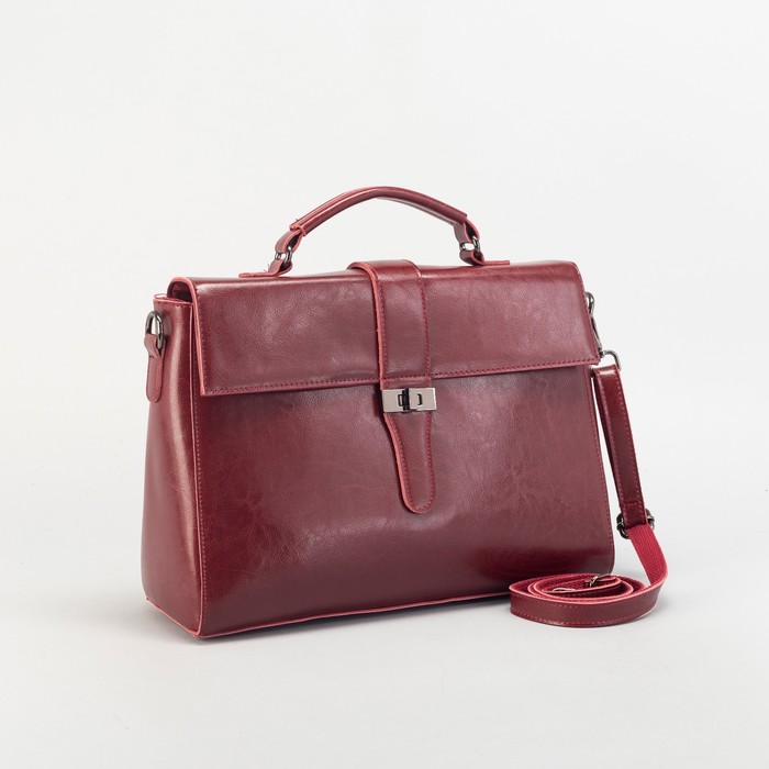 Сумка женская на молнии, 1 отдел с перегородкой, наружный карман, длинный ремень, цвет бордовый