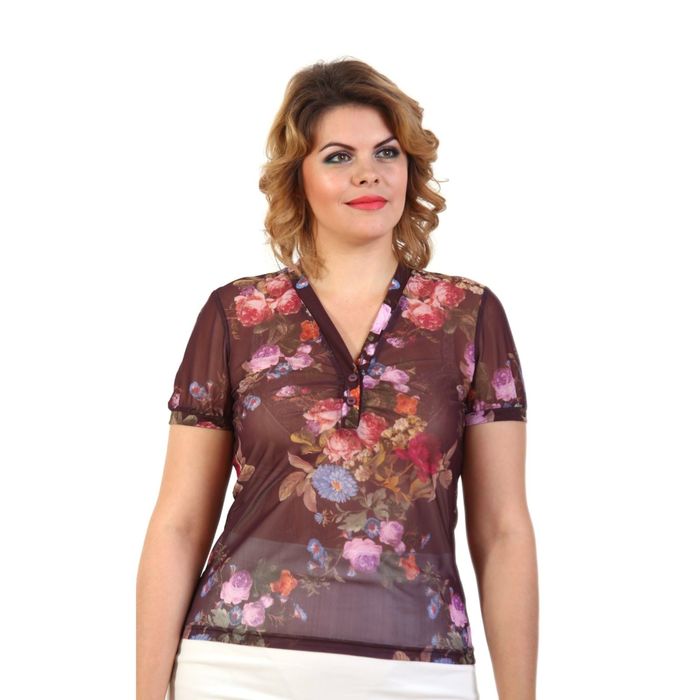 Блузка женская, размер 46, бордовый принт 130В337