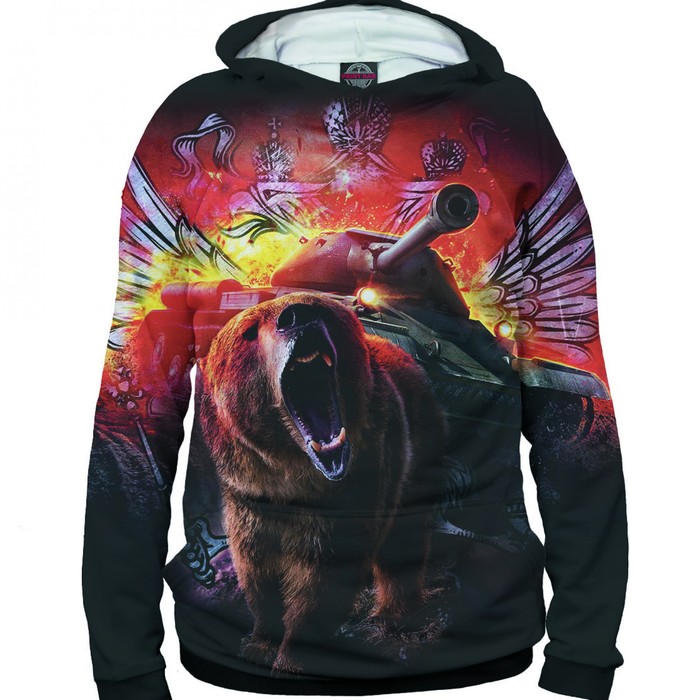 Худи мужское "Медведь и танк", размер XS 23F-712406