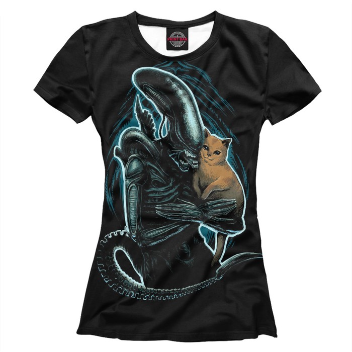 Футболка женская "Чужой с котиком", размер XS HAL-900146