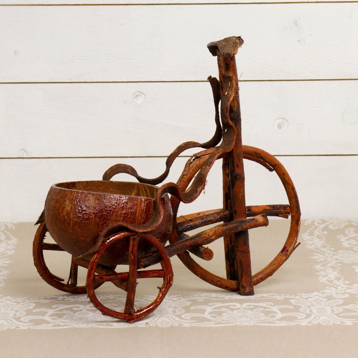 Цветочница «Велосипед», одноместная, 32х18х8 см, лянь, кокосовая скорлупа