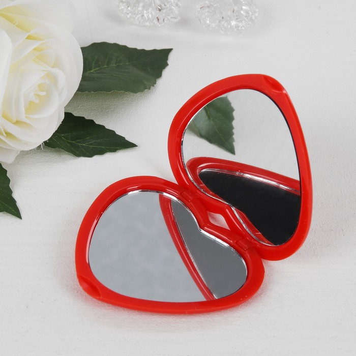 Зеркало складное, в форме сердца, с двукратным увеличением, двустороннее, цвет красный