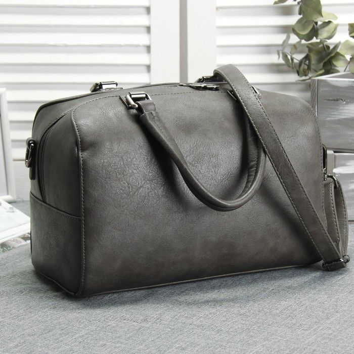 Сумка женская, 1 отдел, наружный карман, длинный ремень, цвет серый