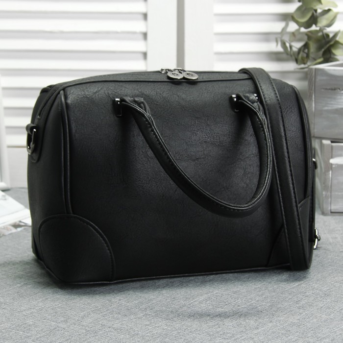 Сумка женская на молнии, 1 отдел, наружный карман, длинный ремень, цвет чёрный