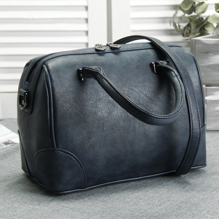 Сумка женская на молнии, 1 отдел, наружный карман, длинный ремень, цвет синий