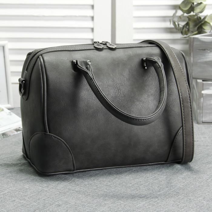 Сумка женская на молнии, 1 отдел, наружный карман, длинный ремень, цвет серый