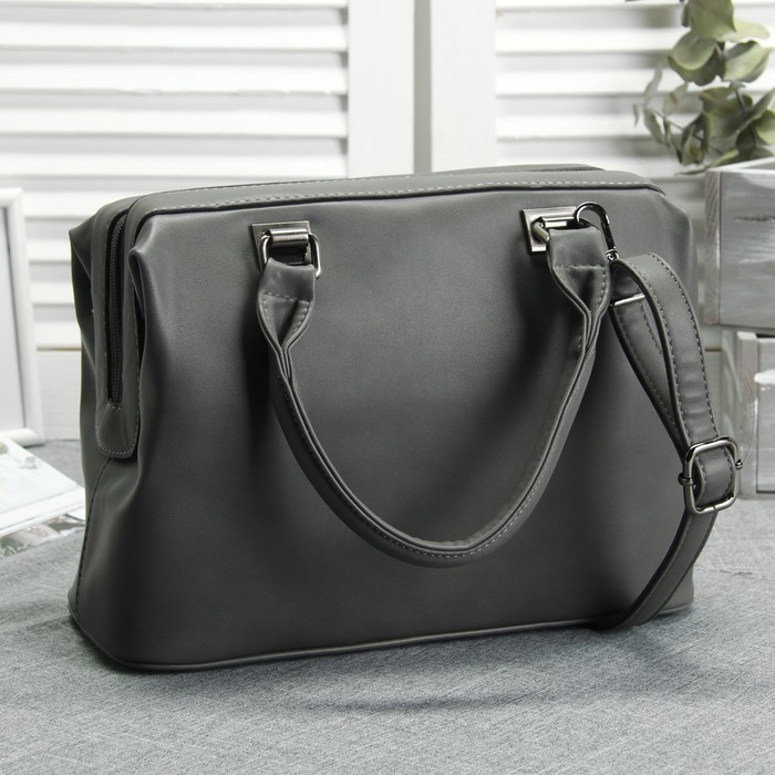 Сумка женская, 1 отдел, наружный карман, длинный ремень, цвет серый