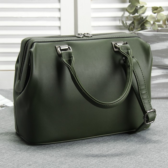 Сумка женская, 1 отдел, наружный карман, длинный ремень, цвет зелёный