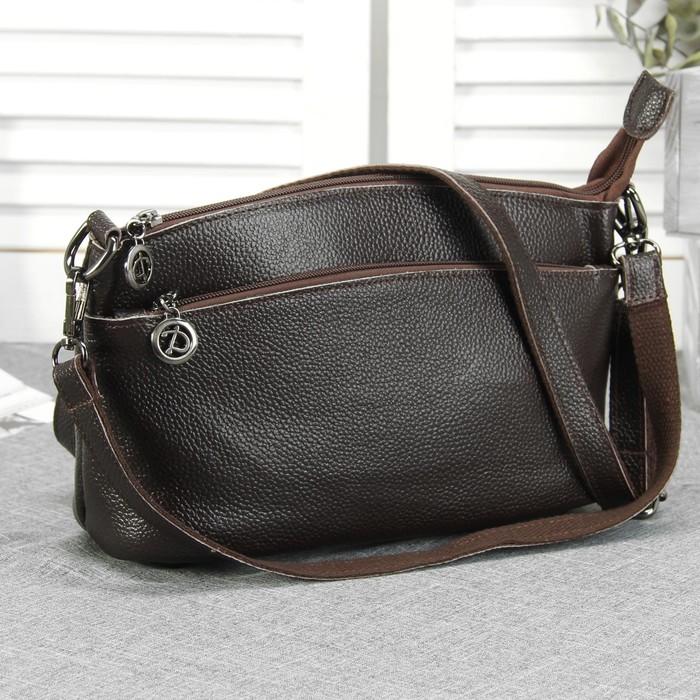 Сумка женская, 1 отдел, 2 наружных кармана, длинный ремень, цвет коричневый