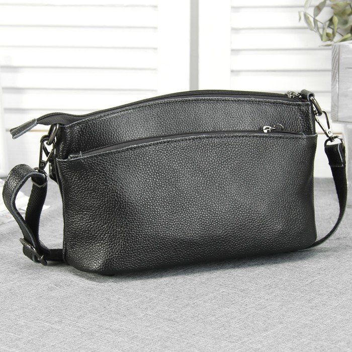 Сумка женская, 1 отдел, 2 наружных кармана, длинный ремень, цвет чёрный