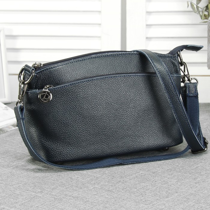 Сумка женская, 1 отдел, 2 наружных кармана, длинный ремень, цвет синий