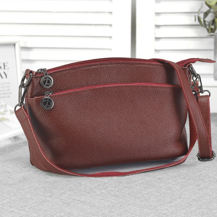 Сумка женская, 1 отдел, 2 наружных кармана, длинный ремень, цвет бордовый