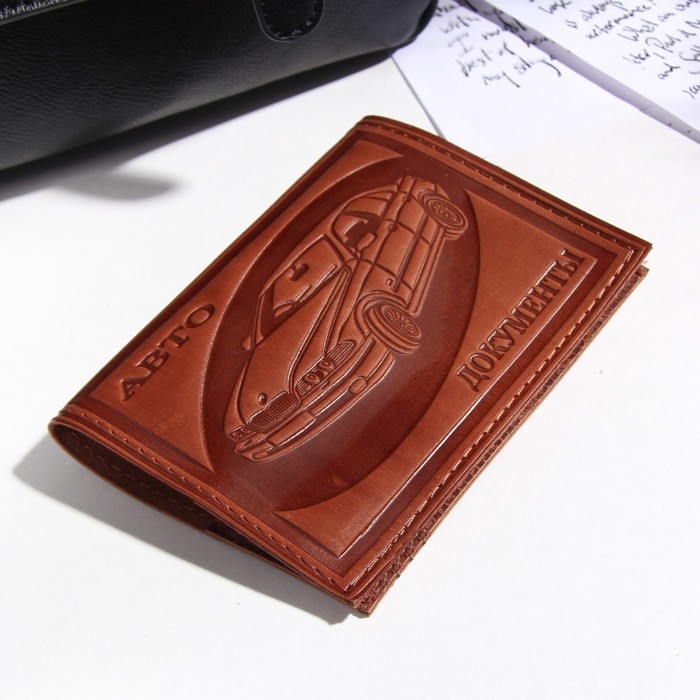 Обложка для автодокументов, без вкладыша, конгрев коричневый