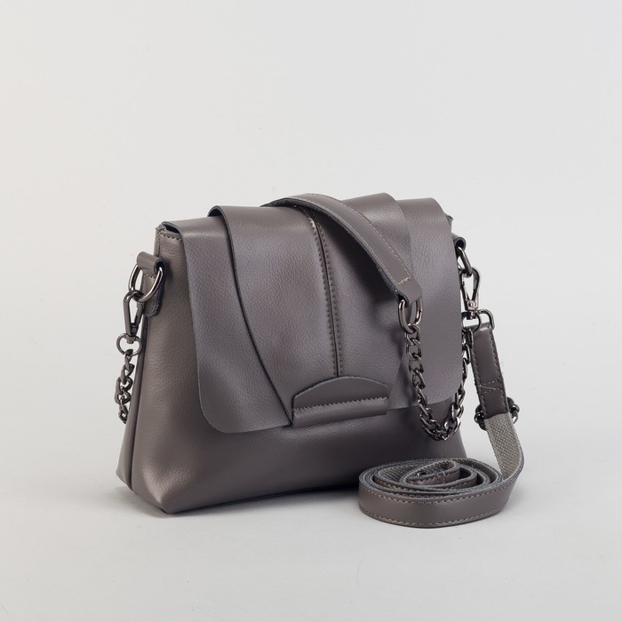 Сумка женская на молнии, 1 отдел с перегородкой, наружный карман, длинный ремень, цвет серый