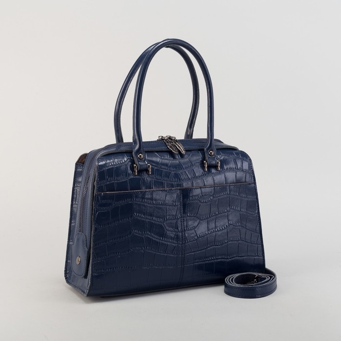 Сумка женская на молнии, 1 отдел, 3 наружных кармана, длинный ремень, цвет синий