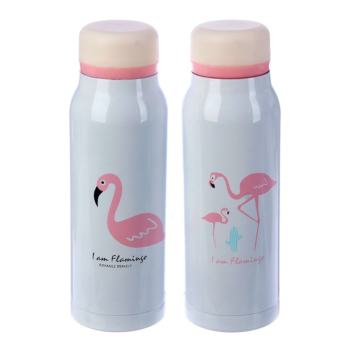 Термос 450 мл «Розовый фламинго», 304 нерж сталь, держит тепло 8-10 ч, микс, 7х21 см