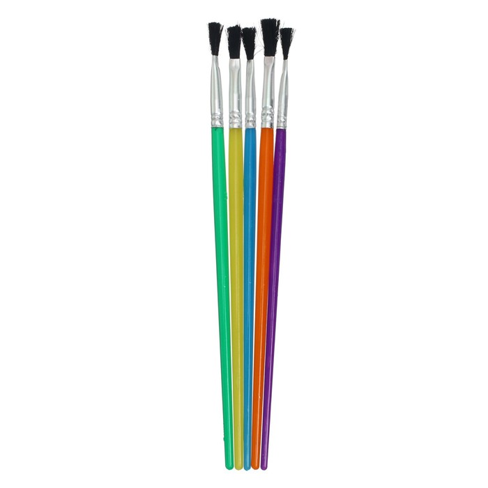 Набор кистей, нейлон, плоские, 5 шт., с пластиковыми цветными ручками