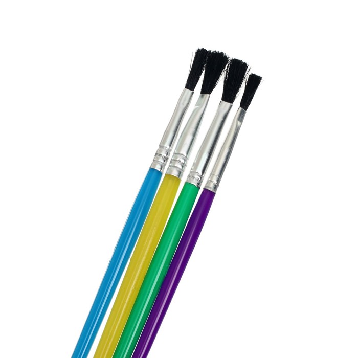 фото Набор кистей нейлон, 4 штуки, плоские, с пластиковыми, цветными ручками calligrata