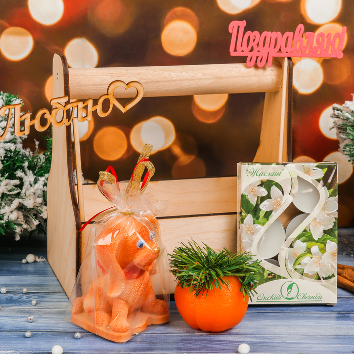 Кашпо подарочное со свечами и топперами №1