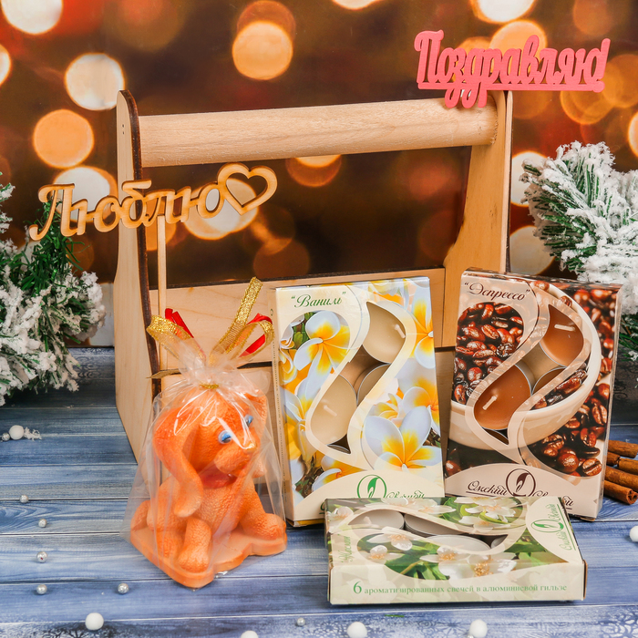 Кашпо подарочное со свечами и топперами №4