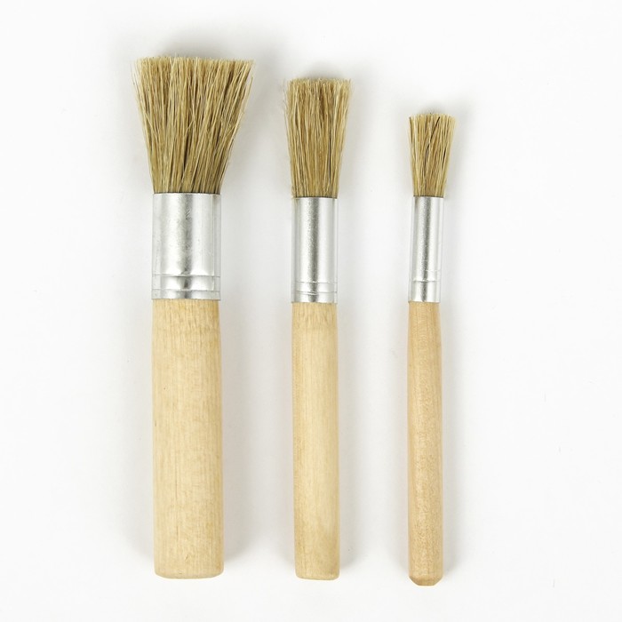 Набор кистей щетина 3 штуки круглые короткие утолщенные