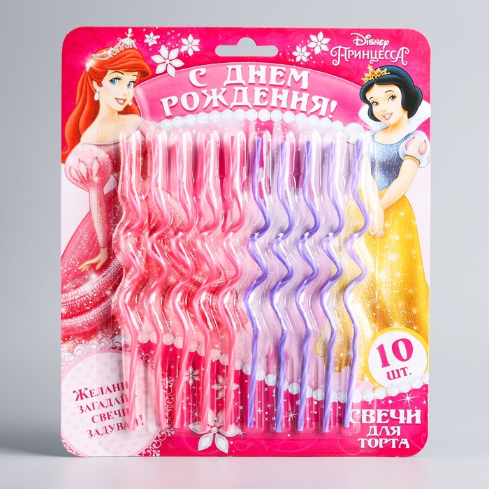Свеча в торт Дисней 10 шт " С Днем Рождения", Принцессы