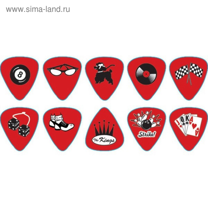 фото Упаковка медиаторов d'andrea rprkm rockabilly 12шт, красные, с рисунком, средние