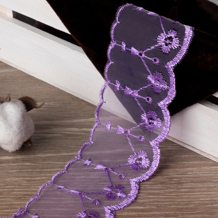 Кружево "Узор", органза, ширина 50мм, 14±1м, цвет фиолетовый