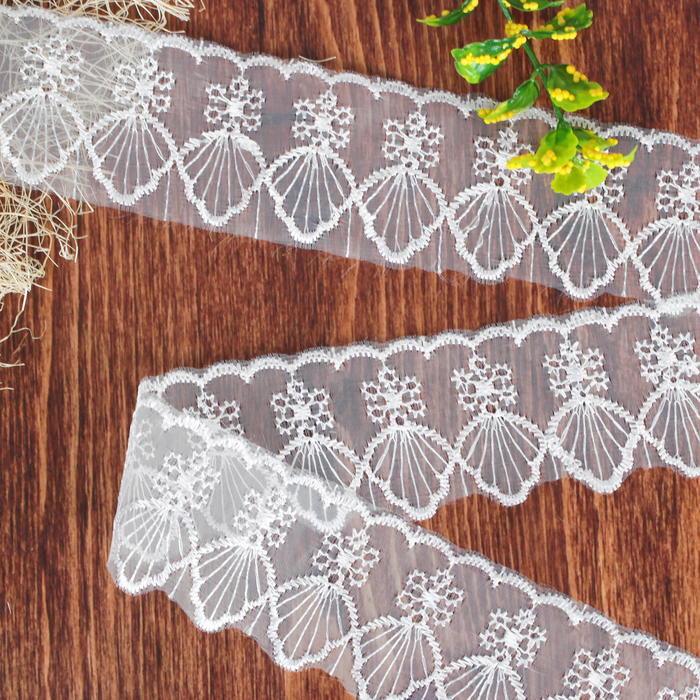 Кружево "Ракушки", органза, ширина 50мм, 14±1м, цвет белый