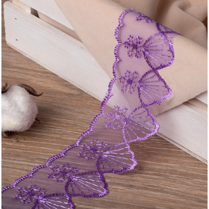 Кружево "Ракушки", органза, ширина 50мм, 14±1м, цвет фиолетовый