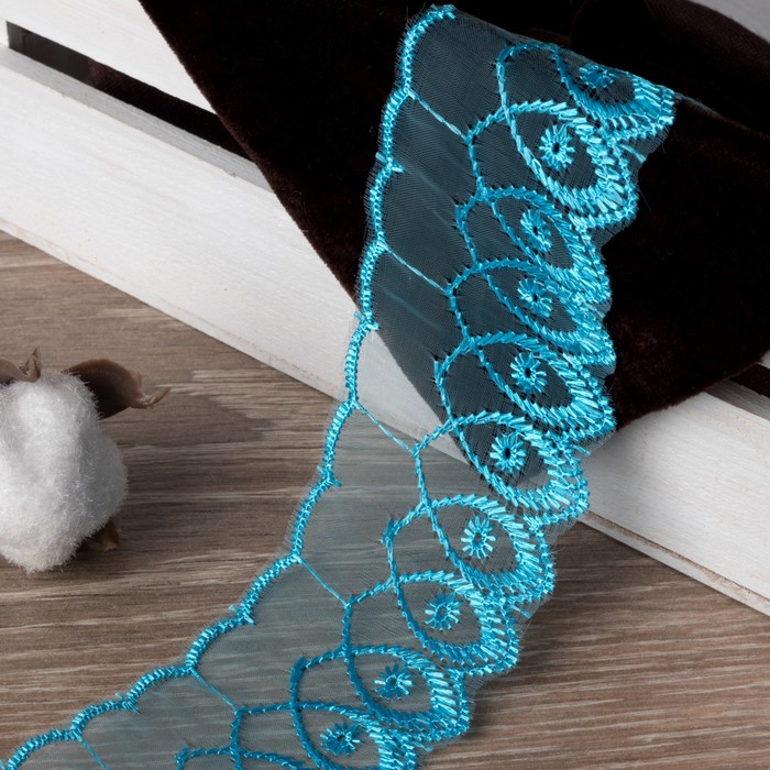 Кружево "Завиток", органза, ширина 50мм. 14±1м, цвет голубой