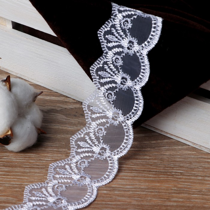 Кружево "Узор", органза, ширина 45мм, 14±1м, цвет белый