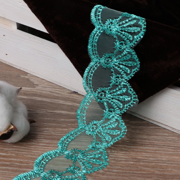 Кружево "Узор", органза, ширина 45мм, 14±1м, цвет мятный