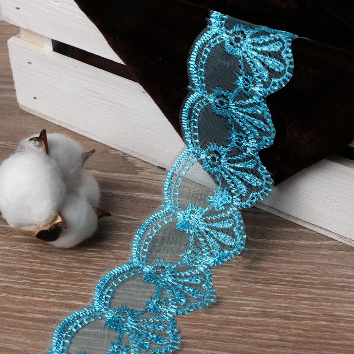 Кружево "Узор", органза, ширина 45мм, 14±1м, цвет голубой