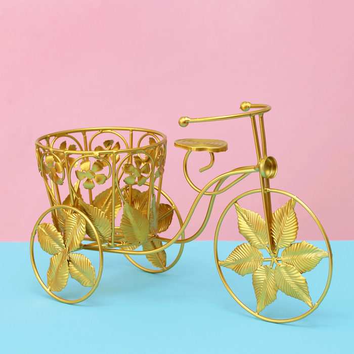 Подставка для цветов "Велосипед" корзинка с лепестками, золото d-13см*35*21 см