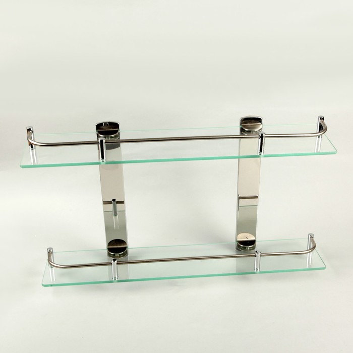 Полка 2х-ярусная для ванной комнаты, нержавеющая сталь, стекло