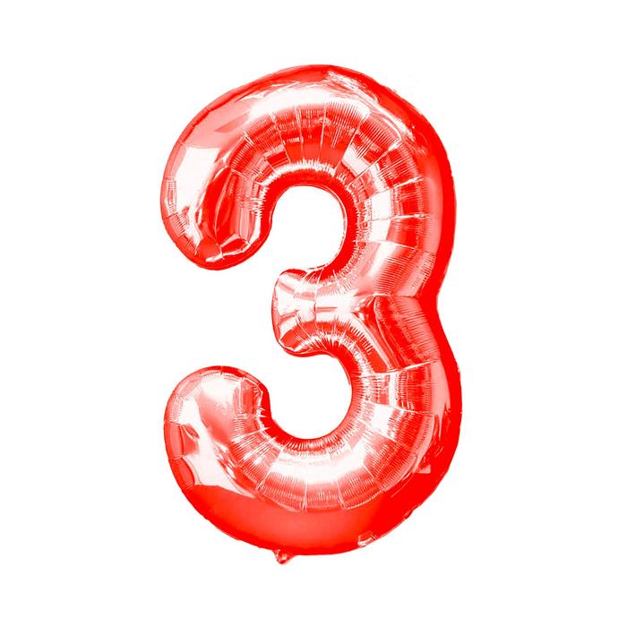 Шар фольгированный 16" Цифра 3, цвет красный