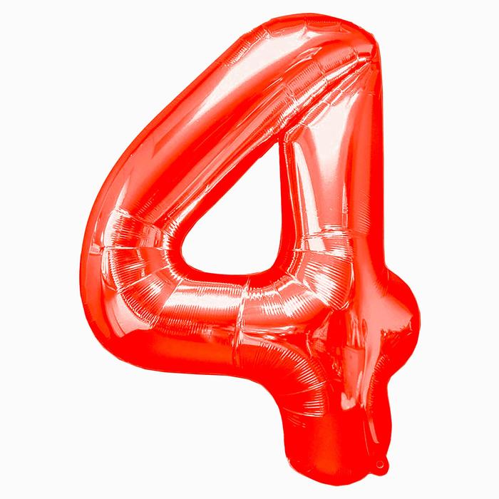 Шар фольгированный 16" Цифра 4, цвет красный