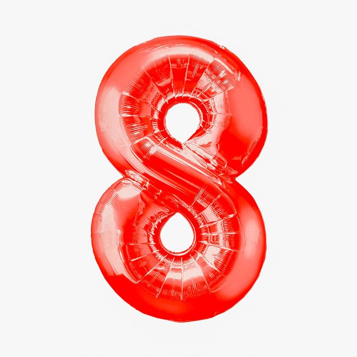 Шар фольгированный 16", цифра 8, цвет красный