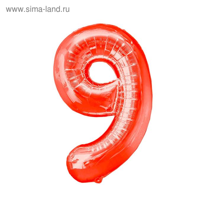 Фольгированные шары Шар фольгированный 16, цифра 9, индивидуальная упаковка, цвет красный